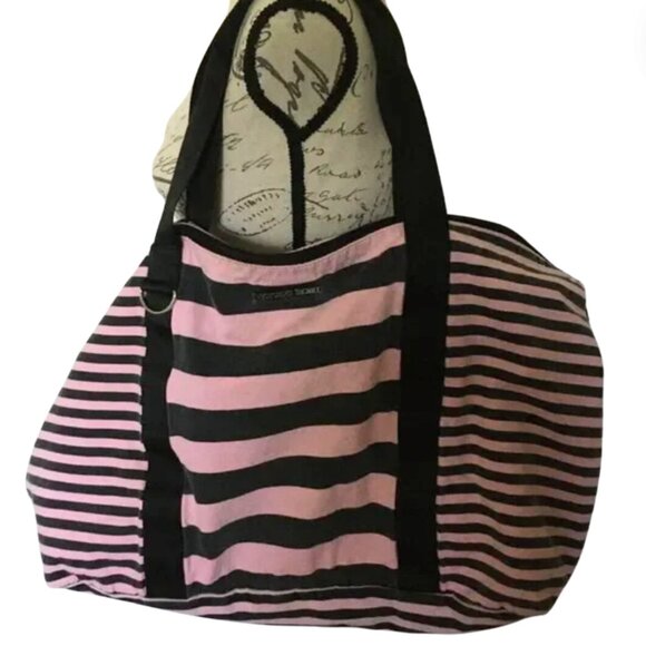 Y2K Victoria’s Secret Fabric Large Weekender Bag, Pink and Black Stripes - Picture 1 of 8